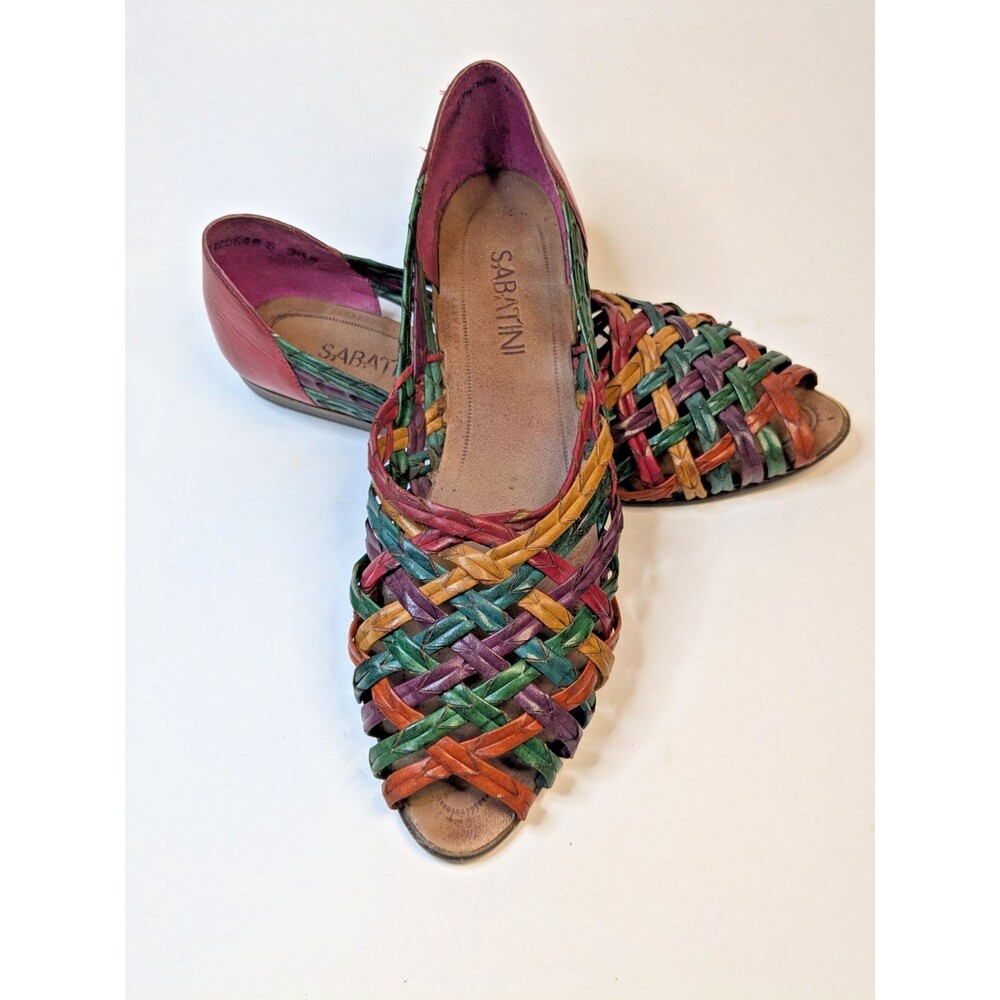 Sabatini Women's Size 9.5 Multicolor Woven Leather Huarache Flat Sandals Brazil